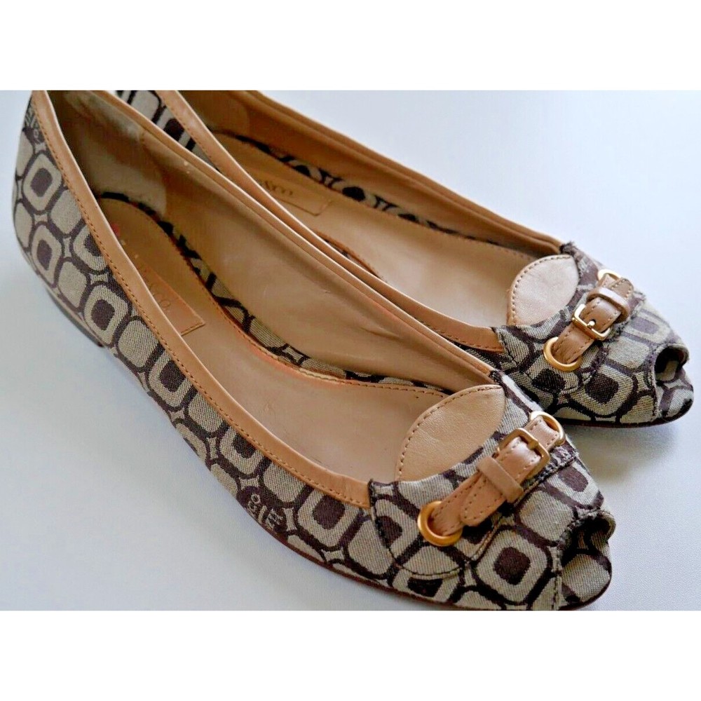 Liz & Co Angela Peep Toe Women's Brown/Tan Flats - Size 6.5 M